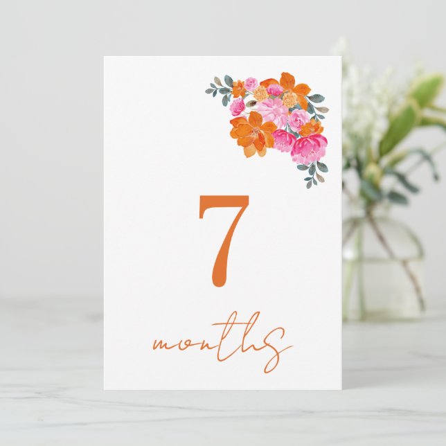 Rosa Orange 7 Monate Kindergeldkarte Einladung (Stehend Vorderseite)