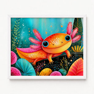 Rosa Orange Axolotl Blumenmalerei Poster