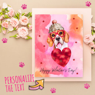 Rosa Orange Beagle Valentinstag Geschenk Hund Feiertagspostkarte
