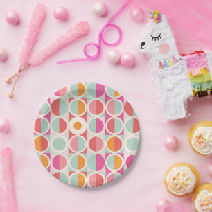 rosa Orange Blaues geometrisches Muster Pappteller