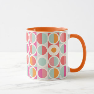 rosa Orange Blaues geometrisches Muster Tasse