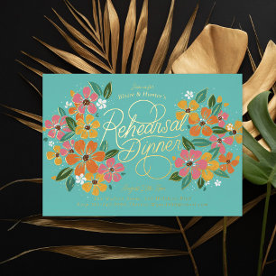 Rosa orange Blumen Hochzeitsprobe-Dinner Folieneinladung
