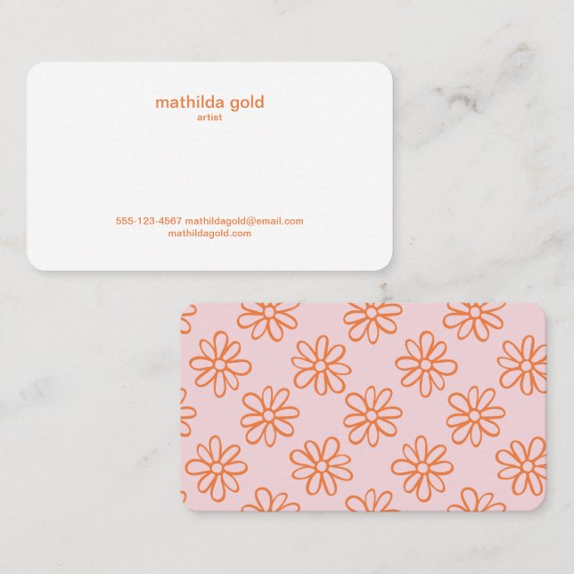 Rosa Orange Boho Niedlich Girl Minimalistisch Simp Visitenkarte (Vorne/Hinten)