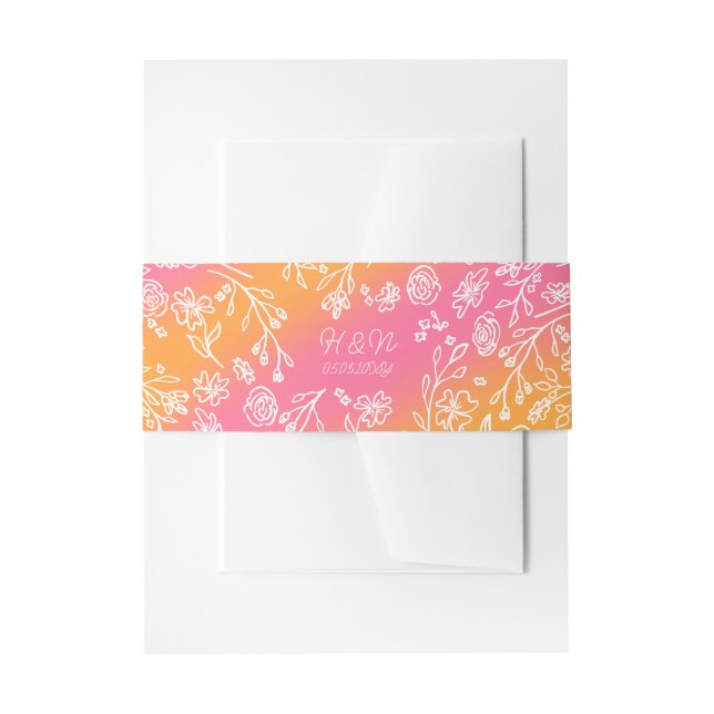 Rosa Orange Botanische Monogramm Datum Hochzeit Einladungsbanderole (Vorderseite Beispiel)