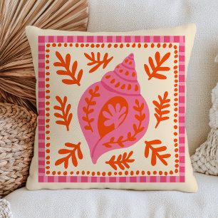 Rosa & Orange Botanische Muschel Strand Nautical Kissen