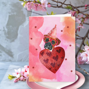 Rosa Orange Boxer Valentinstag Geschenk Hund Karte