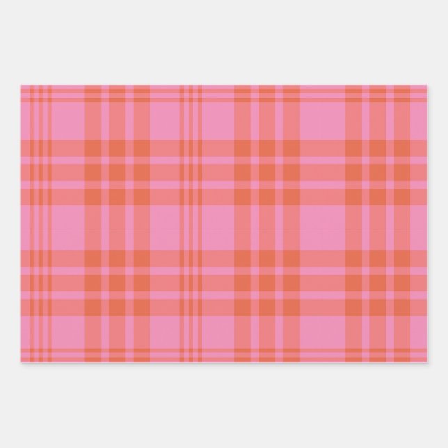 Rosa Orange Checked Kariert Gingham Geschenkpapier Set (Vorderseite)