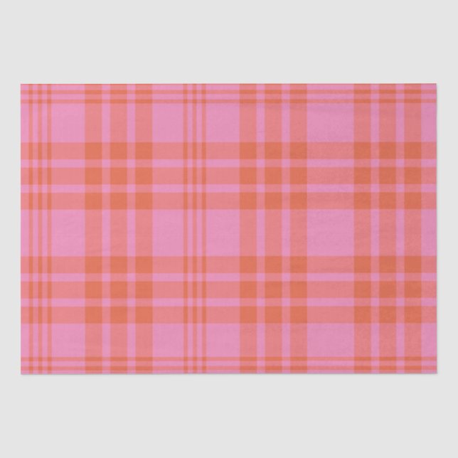 Rosa Orange Checked Kariert Gingham Seidenpapier (Vorderseite)