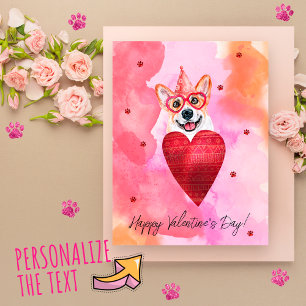 Rosa Orange Corgi Valentinstag Geschenk Hund Feiertagspostkarte