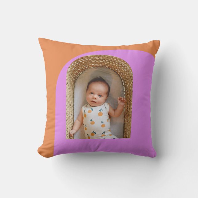 Rosa Orange Custom Baby Foto Kinderzimmer Keepake Kissen (Vorderseite)