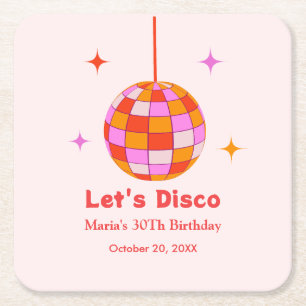 Rosa Orange Disco-Kugel Lass uns Disco Geburtstags Rechteckiger Pappuntersetzer