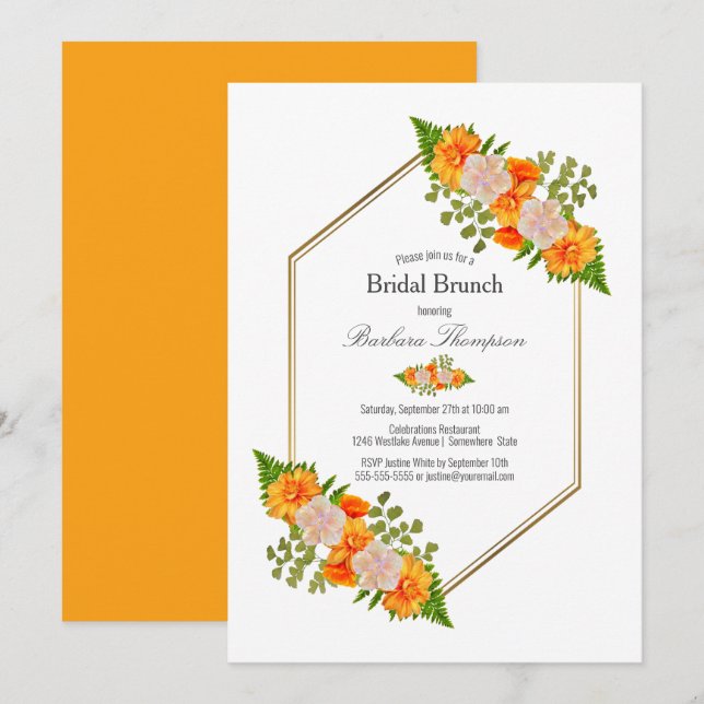 Rosa Orange Floral Bridal Brunch Einladung (Vorne/Hinten)