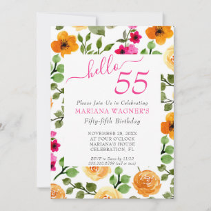 Rosa Orange Floral Elegant Script 55. Geburtstag Einladung