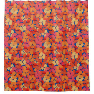 Rosa orange Gelb-Mohnblumen-Blumenmuster auf Blau Duschvorhang