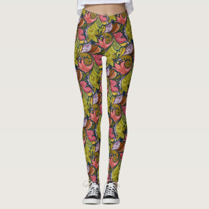 Rosa orange-gelb-violette Blumen und wirbel Leggings