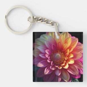 Rosa Orange Gelbe Lila Dahlia Blume Schlüsselanhänger