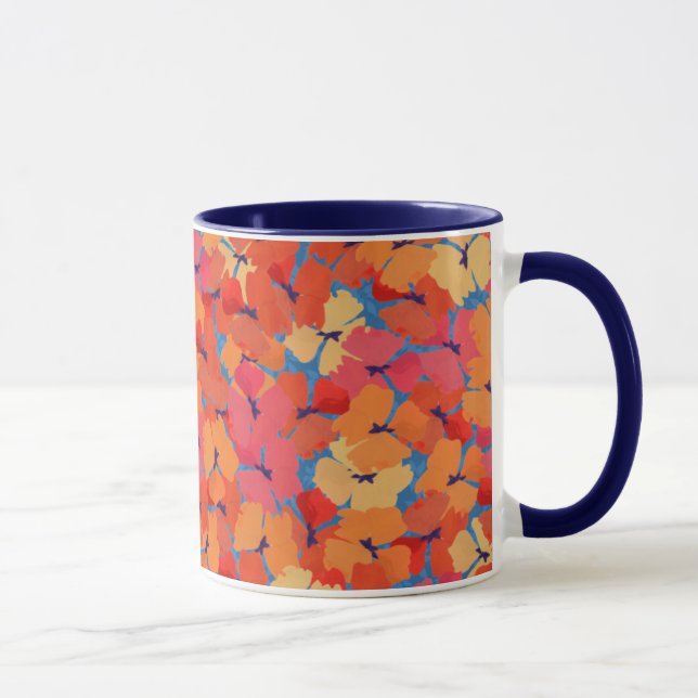 Rosa Orange Gelbe Pupien Muster auf Sky Blue Tasse (Rechts)