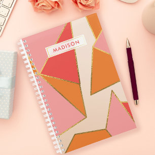Rosa Orange Geometrischer Gold Glitter Personalisi Planer