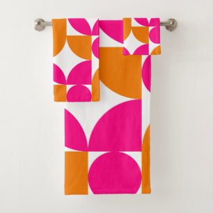 rosa Orange geometrisches Muster des mittleren Jah Badhandtuch Set