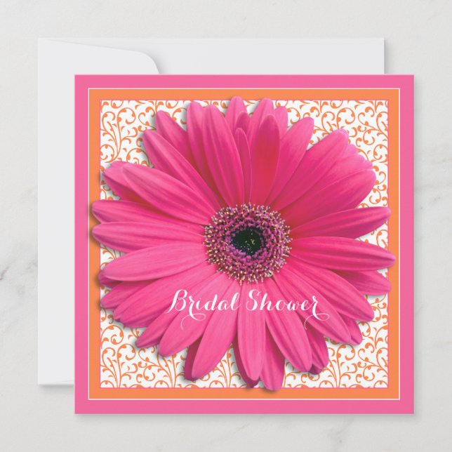 Rosa Orange Gerbera Daisy Bridal Dusche Einladung (Vorderseite)