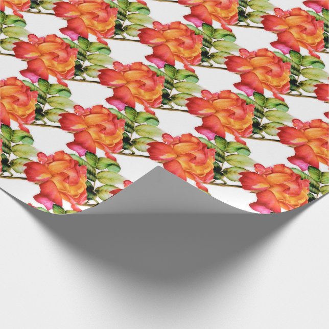 Rosa orange gestreifter Tee Rose Aquarell gemuster Geschenkpapier (Ecke)