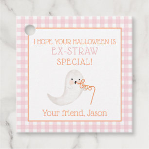 Rosa Orange Ghost Ek-Strohhalm Halloween Straw Kid Geschenkanhänger