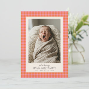 Rosa Orange Gingham Karo Neugeborenen-Foto Baby Ge Ankündigung