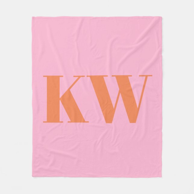 Rosa Orange Große Monogrammierte Initiale Personal Fleecedecke (Vorderseite)