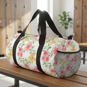 Rosa Orange Grün Aquarell Wildblume Duffle Bag
