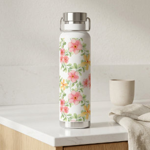 Rosa Orange Grüne Wildblumen-Wasserfarbe Trinkflasche