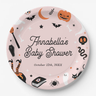 Rosa-orange Halloween-Baby-Party Pappteller