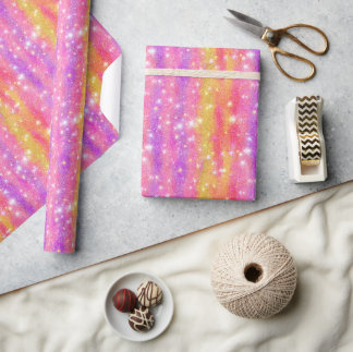 Rosa Orange Lila Glitter Glanz Muster Geschenkpapier