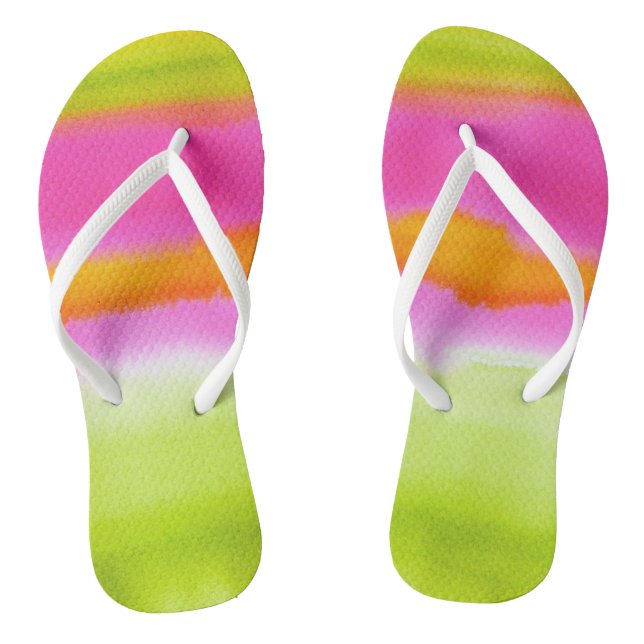 Rosa Orange Limon Watercolor Moderner Strand Flip Flops (Fußbett)