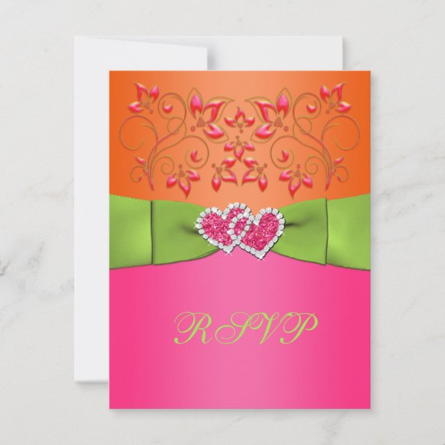 Rosa, orange, Limone, blumengezogene Herzen RSVP-K RSVP Karte (Vorderseite)