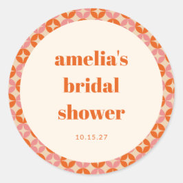 Rosa Orange Mitte des Jahrhunderts Modernes Brautp Runder Aufkleber