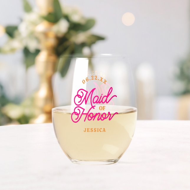 Rosa Orange Moderne Minimalistische Trauzeugin Weinglas Ohne Stiel (Insitu (Hochzeit))