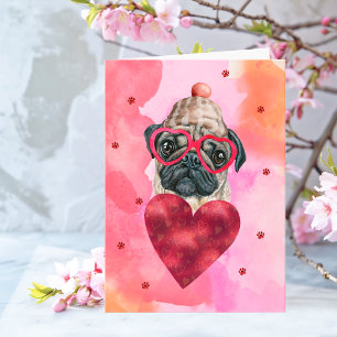 Rosa Orange Mops Valentinstag Geschenk Hund Karte