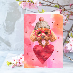 Rosa Orange Pudel Valentinstag Geschenk Hund Karte