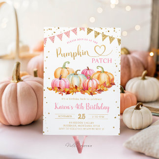 Rosa Orange Pumpkin Patch Gold Glitzer Geburtstag Einladung