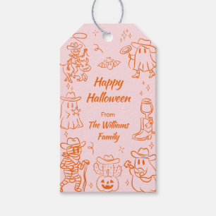 Rosa Orange Quirky Hand Drawn Spooky Halloween Geschenkanhänger