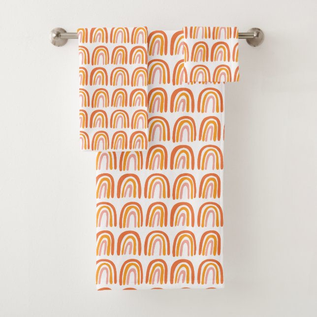 Rosa Orange Regenbogenmuster Badhandtuch Set (Insitu)