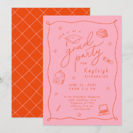 Rosa Orange Retro Hand gezeichnete Grad Party Einl Ankündigung