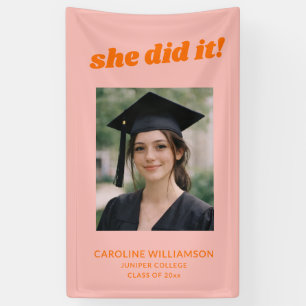 Rosa Orange Retro Sie hats geschafft Foto Abschlus Banner