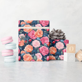 Rosa Orange Rose Muster Chiffon Geschenkpapier