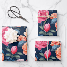 Rosa Orange Rose Muster Chiffon Geschenkpapier Set