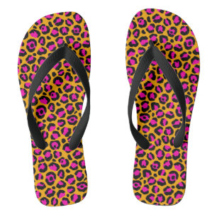 Rosa-orange-Schwarz-Geparden-Druck Flip Flops