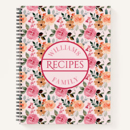 Rosa, orange, Tan-Rose und Blume Familienrezeptur Notizbuch