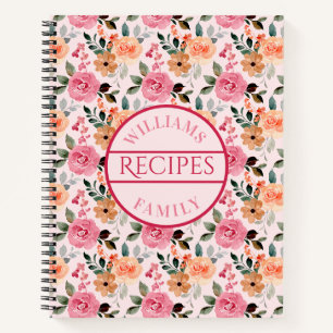Rosa, orange, Tan-Rose und Blume Familienrezeptur Notizbuch