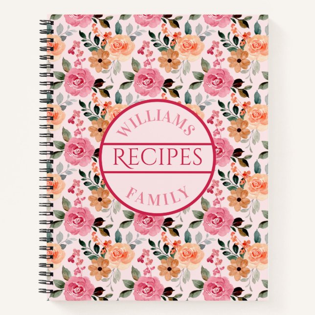 Rosa, orange, Tan-Rose und Blume Familienrezeptur Notizbuch (Vorderseite)