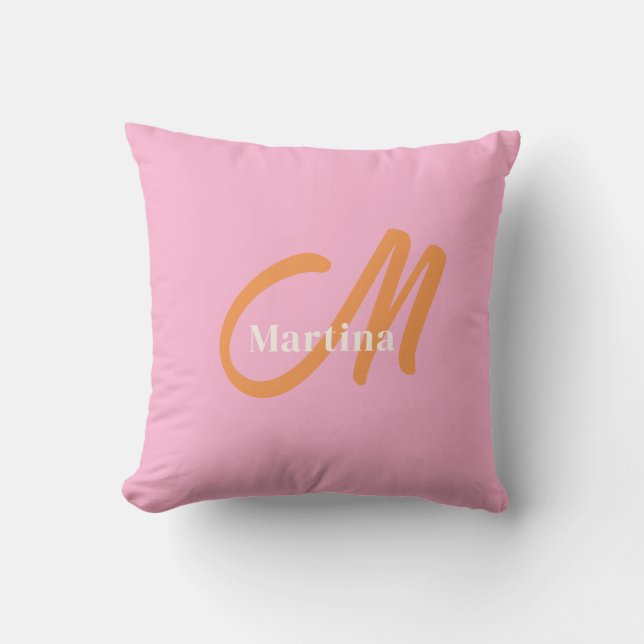 Rosa Orange Trendy Monogram Kissen (Vorderseite)